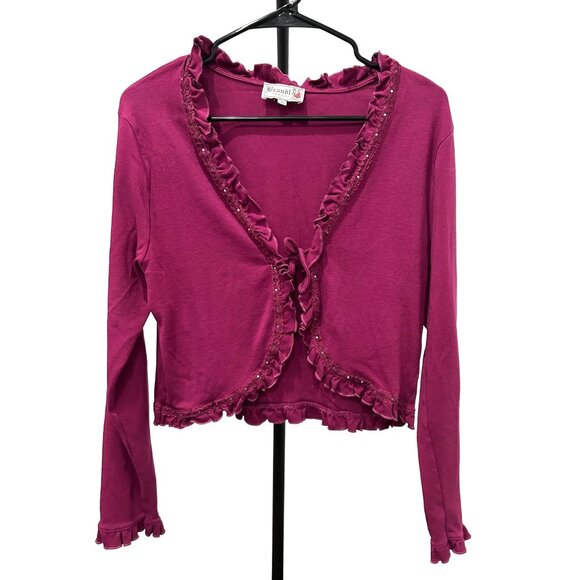 Brandl Tracht XL Magenta Ruffled Cotton Cardigan Shrug Sweater - Picture 1 of 8